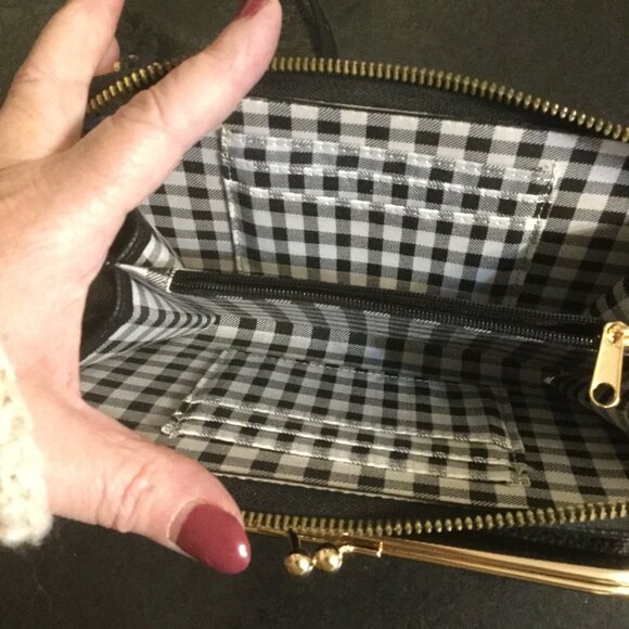 Nanette Lepore crossbody purse in excellent condition black with gingham lining - Picture 4 of 5